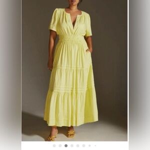 Anthropologie The Somerset Maxi Dress Linen Edition Size XL Yellow Occasional